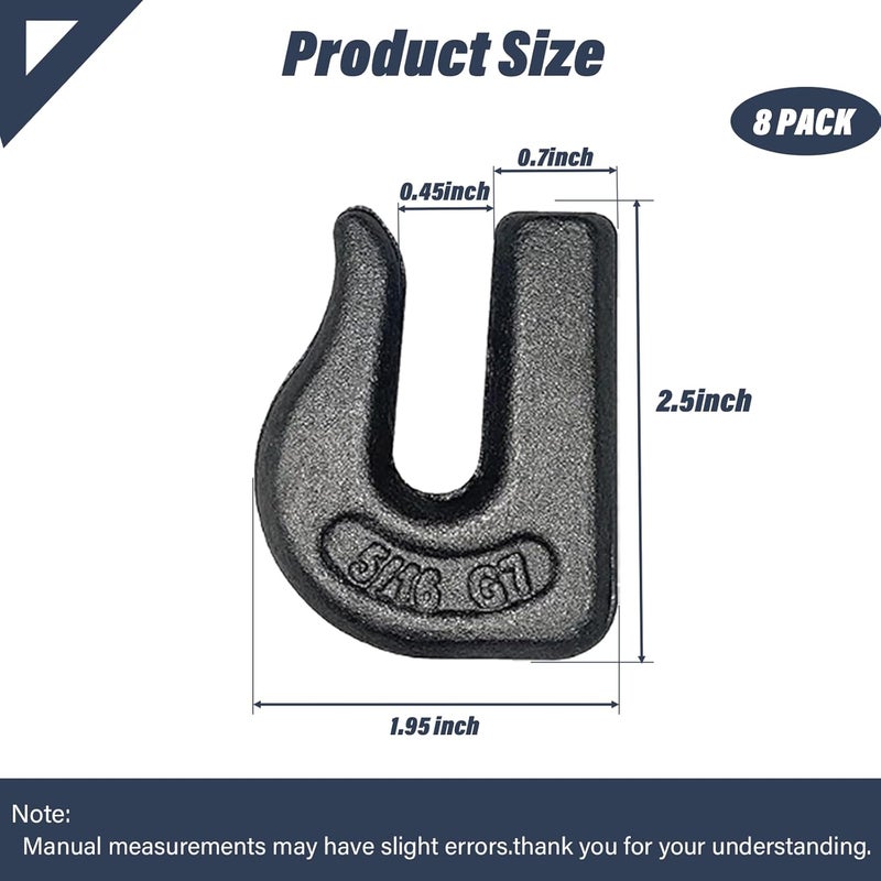 HANDRERLEE 8 Pack Weld-On Chain Grab Hook, G70 5/16" Forged Chain Hook, Heavy Duty Weldable Grab Hooks for Tractors, Truck, Forklift, Trailers - 4,700 lbs WLL - Image 2